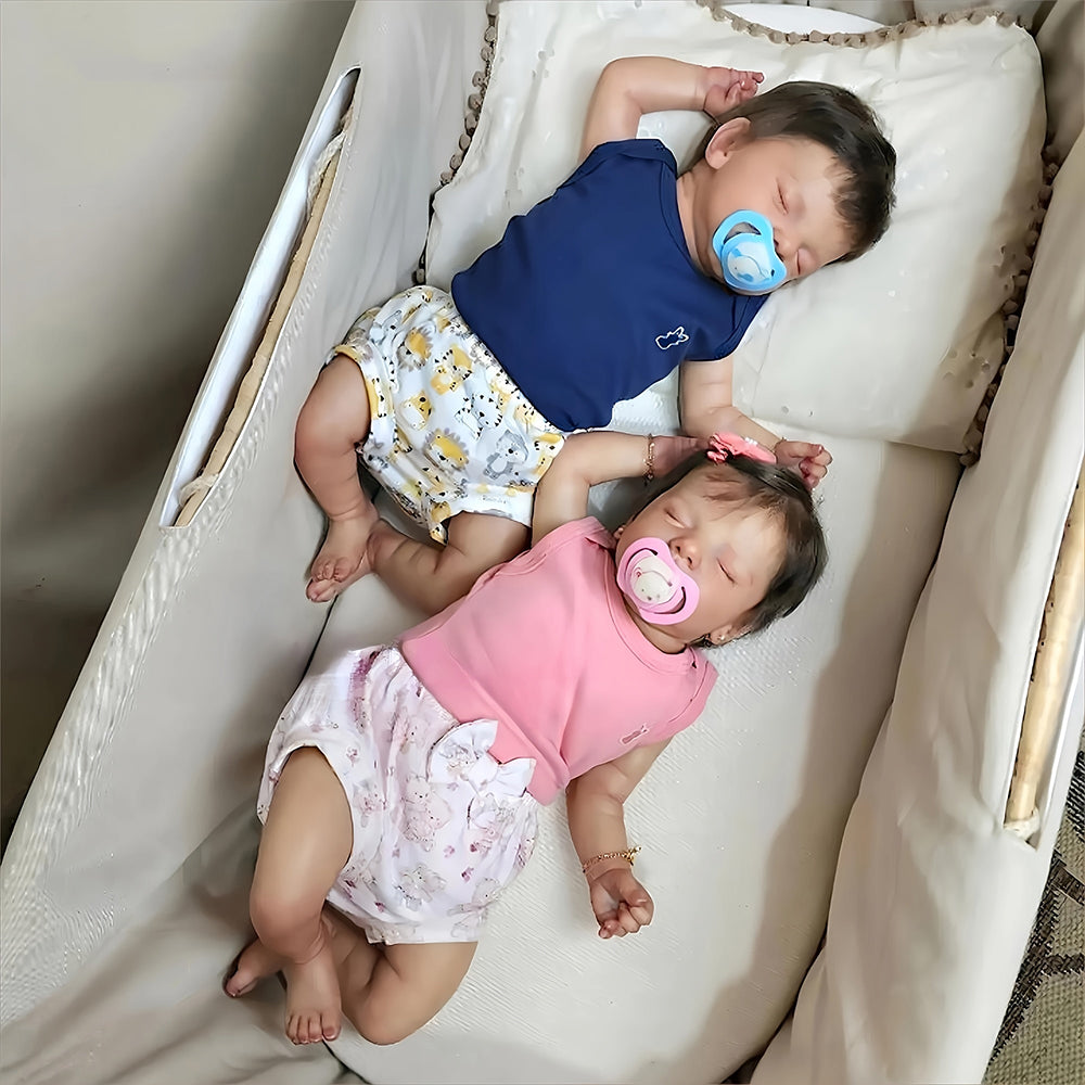 Poupées jumelles Reborn de 18 pouces avec yeux fermés et cheveux-Sam