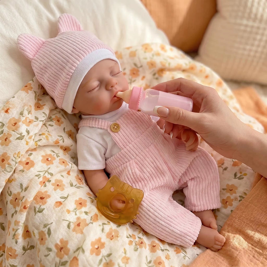 30cm Realistic Full Silicone Irys Reborn Doll Girl in Pink Outfits
