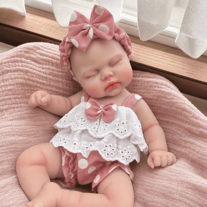 30cm Lifelike Soft Silicone Asleep Pickle Reborn Doll Girl In Pink Polk Dot Clothes
