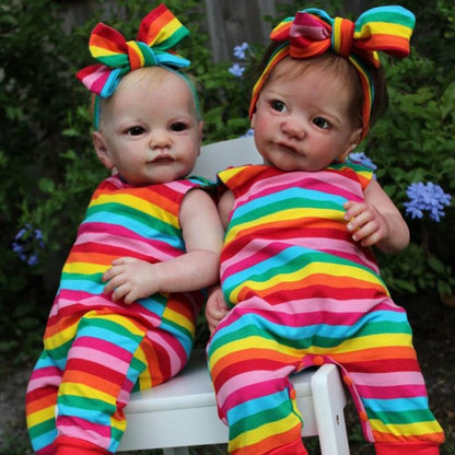 Poupée Reborn Jumelles de Noël aux yeux ouverts de 24 pouces avec cheveux courts-tobiah