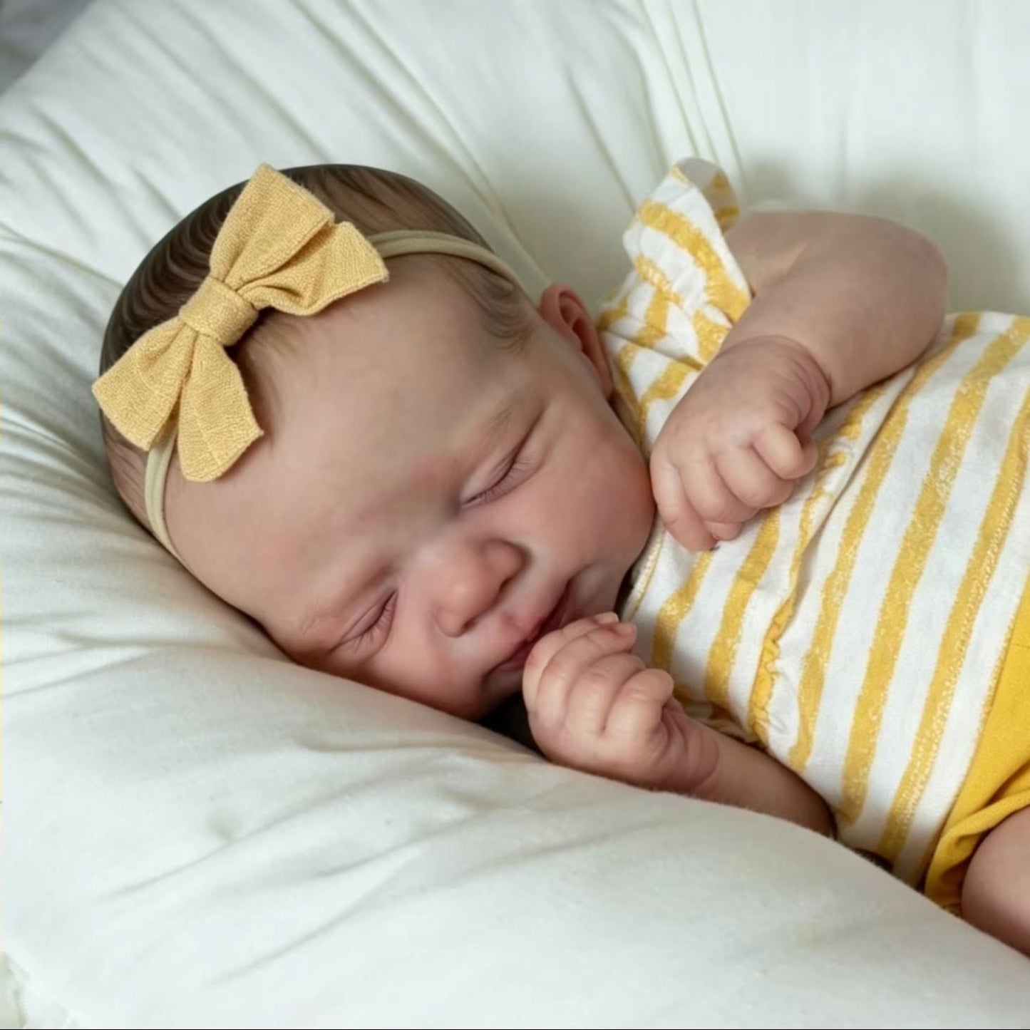 Bébé reborn Pascale de 48 cm endormie en barboteuse jaune
