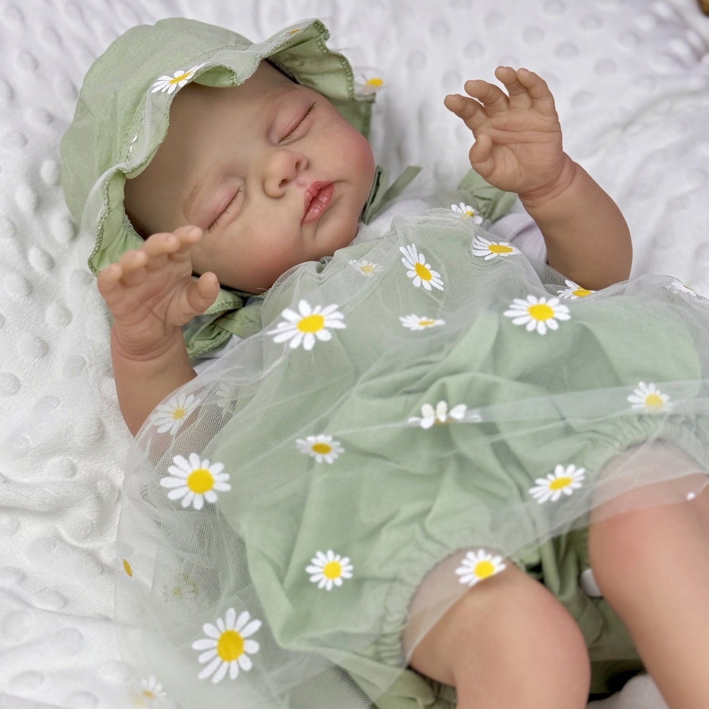 19 inches 3D-Paint Sleeping Reborn Doll Irys in Green Clothes