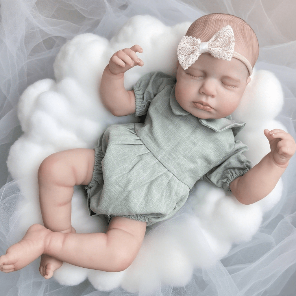 Poupée reborn LouLou endormie de 50 cm en vêtements bleus