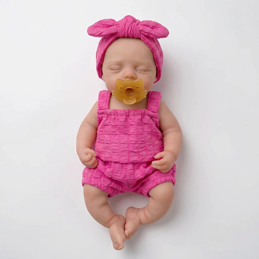 30cm Realistic Full Silicone Closed Eyes Irys Reborn Doll Girl in Rose Outfits