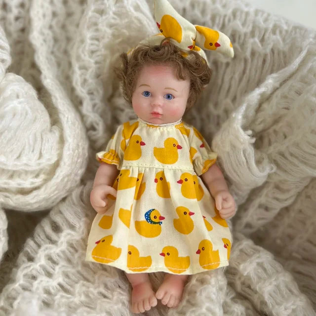 Poupée Reborn Mini en Silicone de 6 pouces avec Yeux Ouverts et Cheveux Courts