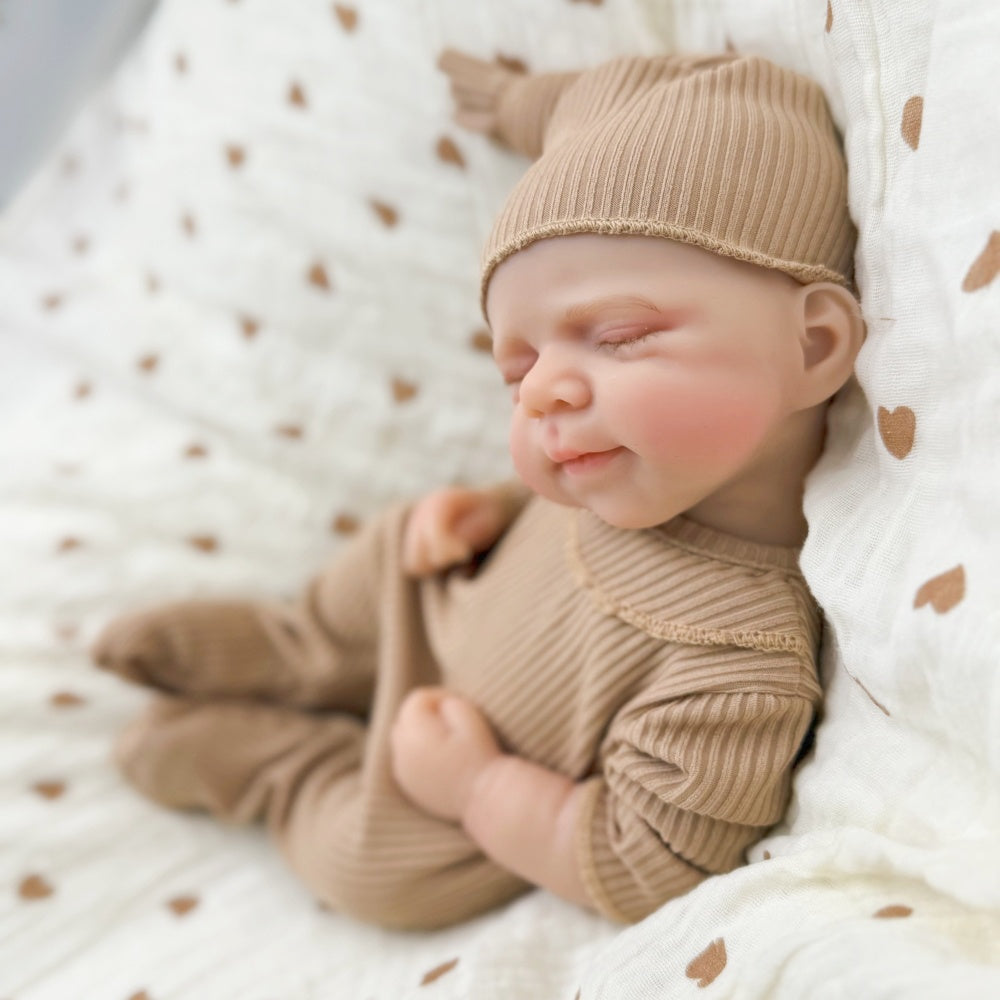 30cm Full Silicone Asleep Pascale Reborn Doll Girl In Brown Outfits