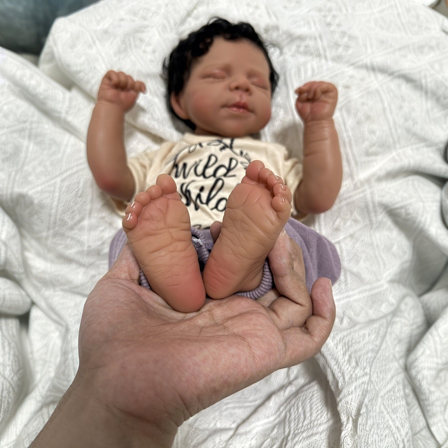 48cm Lifelike Soft Body Dark Skin Sleeping Reborn Doll Pascale