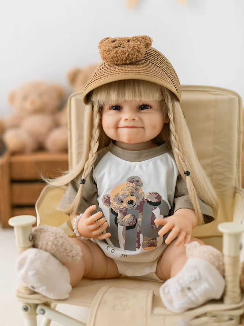 Poupée Reborn souriante de 22 pouces avec de longs cheveux blonds - Raya