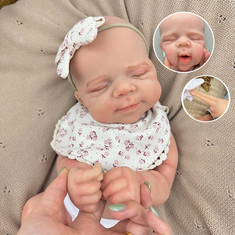 45cm Full Silicone Stretchable Asleep Pascale Reborn Baby Girl With Floral Bib