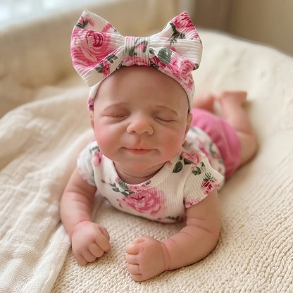 Poupée reborn Pascale de 30 cm adorable entièrement en silicone vêtue d'une tenue florale rose