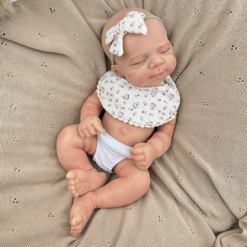 45cm Full Silicone Stretchable Asleep Pascale Reborn Baby Girl With Floral Bib