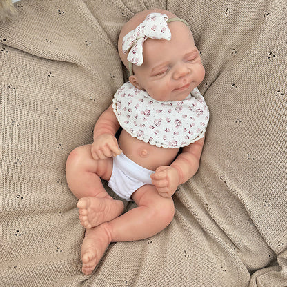 45cm Full Silicone Stretchable Asleep Pascale Reborn Baby Girl With Floral Bib