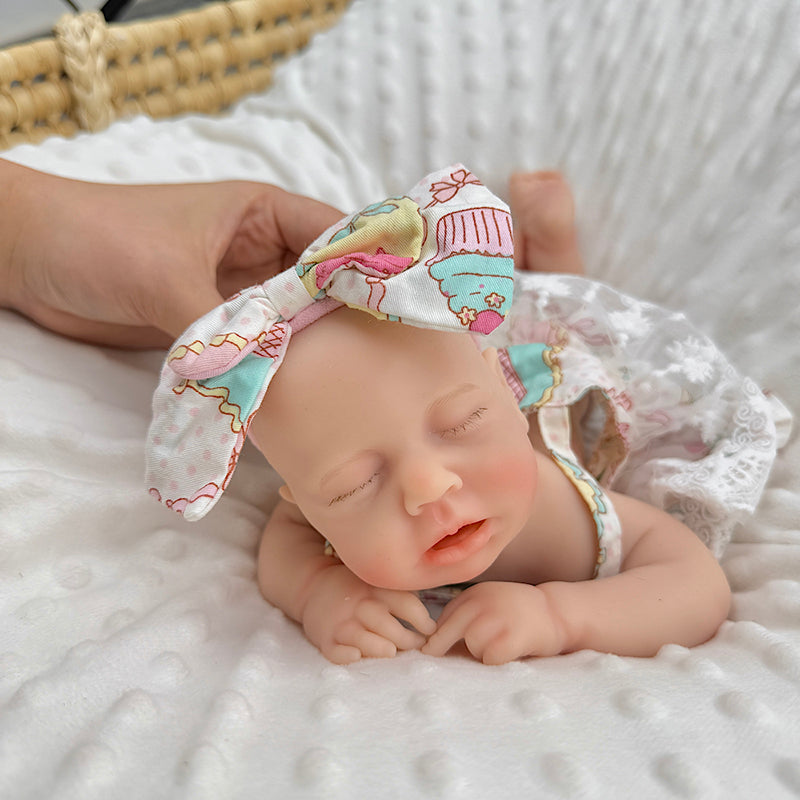 30cm Full Silicone Closed Eyes Loulou Reborn Baby Girl in Lace Floral Dress