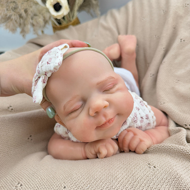 45cm Full Silicone Stretchable Asleep Pascale Reborn Baby Girl With Floral Bib