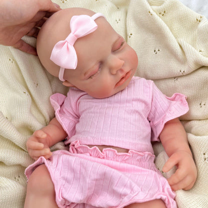 45cm Full Silicone Stretchable Closed Eyes Loulou Reborn Girl in Pink Outfits