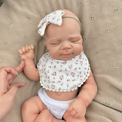 45cm Full Silicone Stretchable Asleep Pascale Reborn Baby Girl With Floral Bib