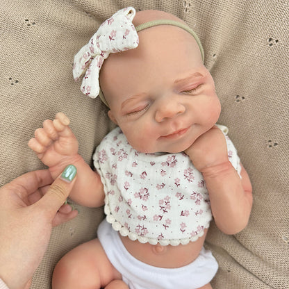45cm Full Silicone Stretchable Asleep Pascale Reborn Baby Girl With Floral Bib