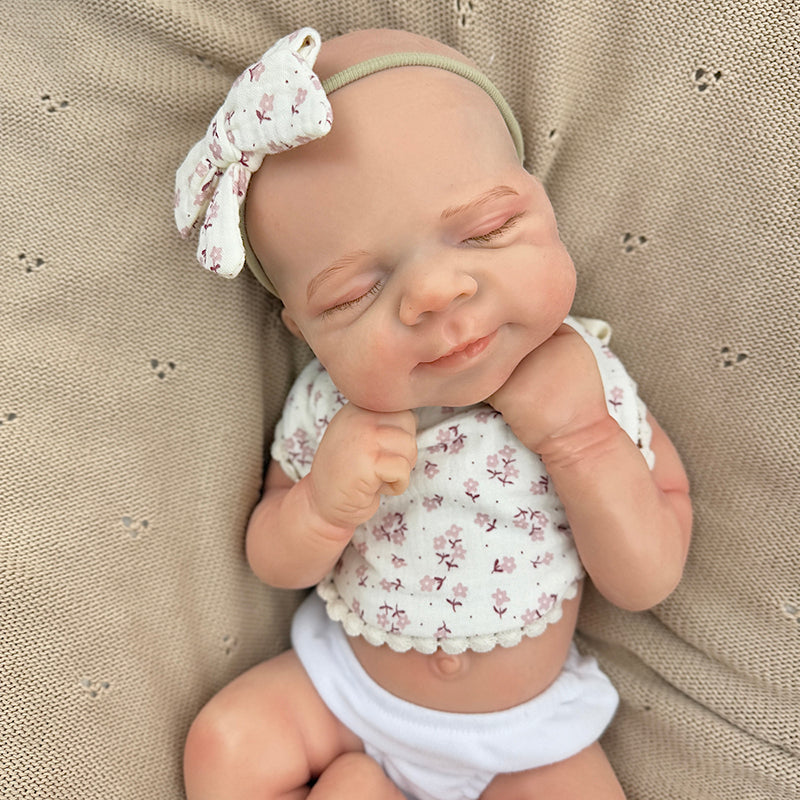45cm Full Silicone Stretchable Asleep Pascale Reborn Baby Girl With Floral Bib