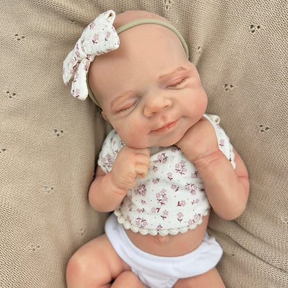 45cm Full Silicone Stretchable Asleep Pascale Reborn Baby Girl With Floral Bib