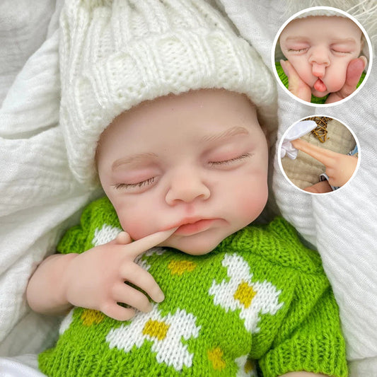 Poupée reborn Irys de 30 cm réaliste entièrement en silicone yeux fermés en pull vert
