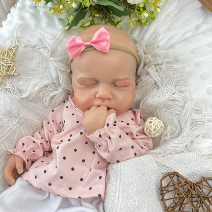 45cm Full Silicone Stretchable Asleep Loulou Reborn Girl in Pink Polk Dot Outfits