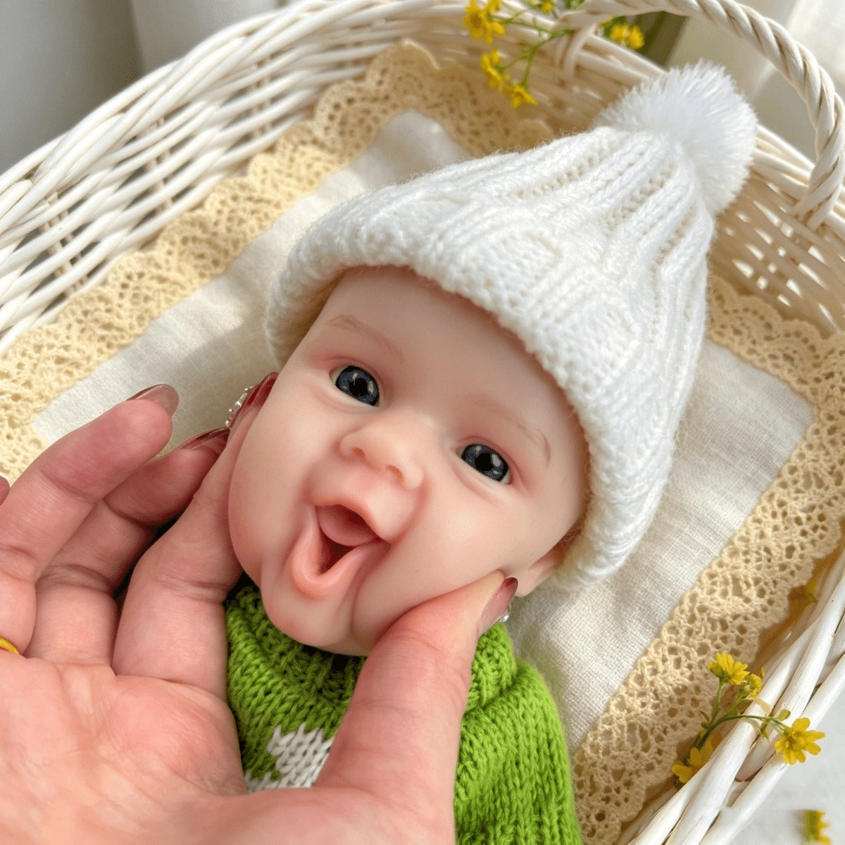 Bébé reborn Maddie Smile de 30 cm en silicone intégral vêtu de tenues vertes