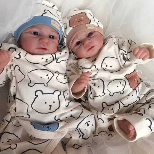 Poupée Reborn réaliste de 49 cm corps souple yeux bleus sœurs jumelles Elijah