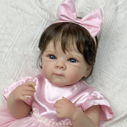 45cm Lifelike Vinyl Body Short Hair Bettie Reborn Girl in Pink Dress