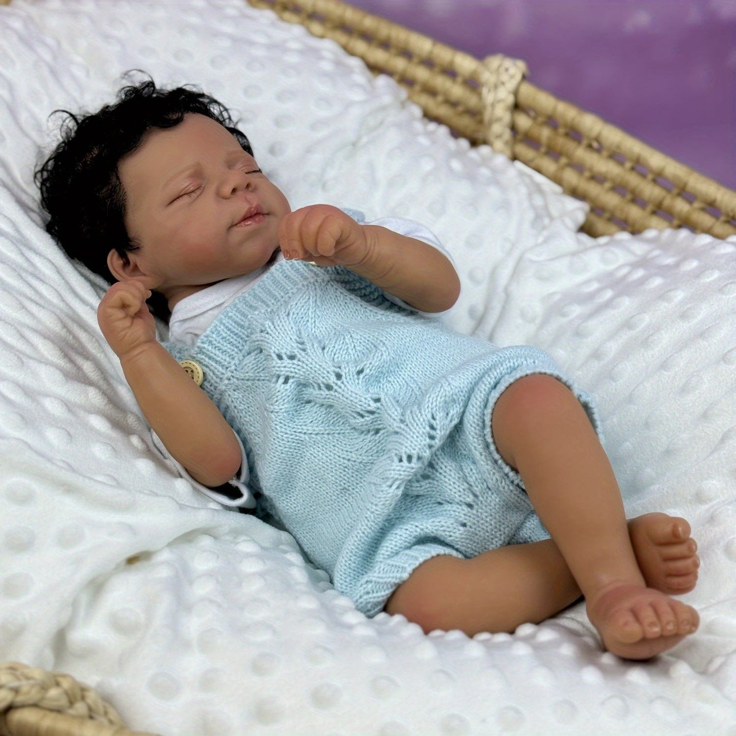 48cm Lifelike Soft Body Dark Skin Closed Eyes Reborn Doll Pascale