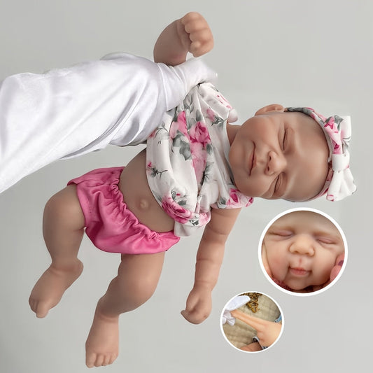 Poupée reborn Pascale de 30 cm adorable entièrement en silicone vêtue d'une tenue florale rose