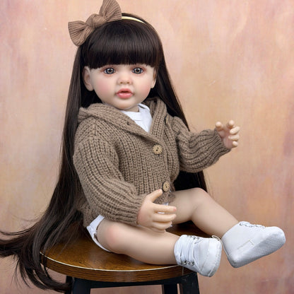 55cm Long Hair Reborn Baby Girl In Brown Sweater-Betty