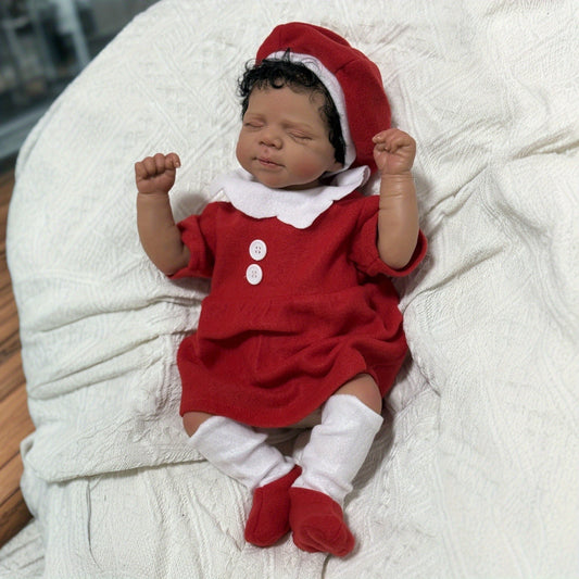 Poupée Reborn réaliste de 19 pouces yeux fermés peau foncée en vêtements de Noël-Pascale
