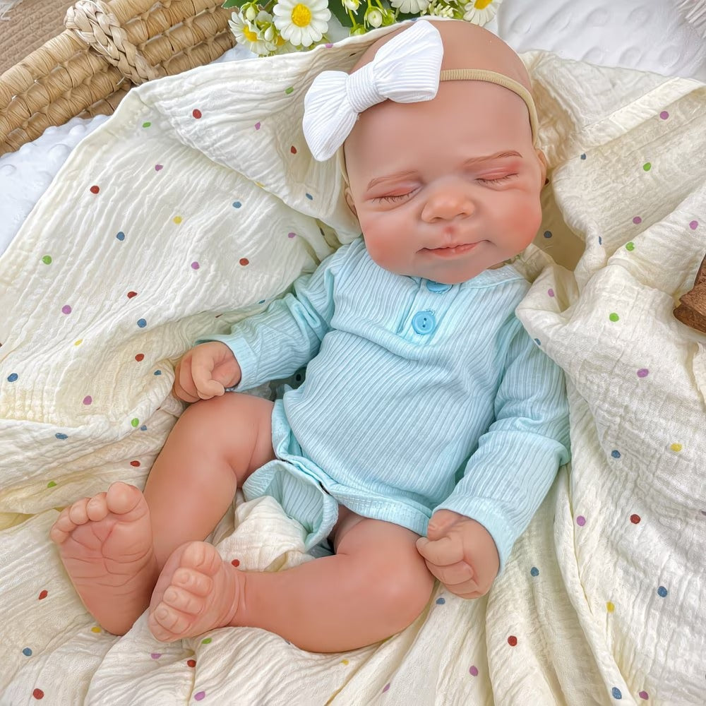45cm Full Silicone Stretchable Asleep Pascale Reborn Girl in Blue Romper