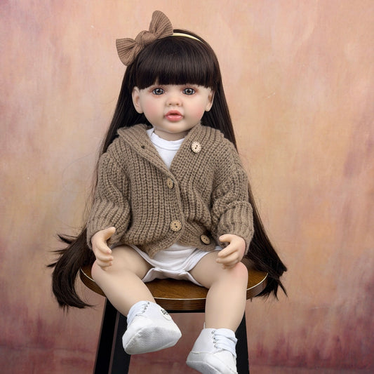 55cm Long Hair Reborn Baby Girl In Brown Sweater-Betty
