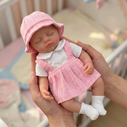 Poupée reborn Irys de 30cm en silicone fille en robe rose