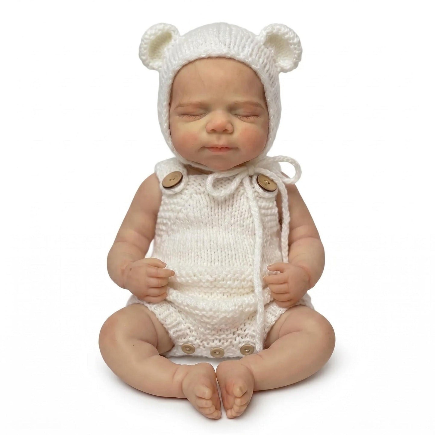 Poupée reborn Pascale de 30cm en silicone intégral vêtue de tenues blanches