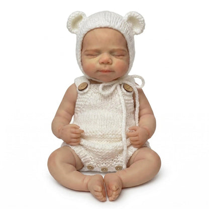 Poupée reborn Pascale de 30cm en silicone intégral vêtue de tenues blanches