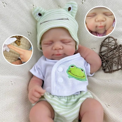 30cm Full Silicone Closed Eyes Pascale Reborn Doll Girl In Green Frog Clothes