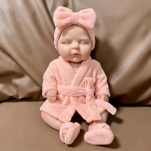 18 Inches Realistic Full Silicone Peaches Reborn Doll Girl in Pink Bathrobe
