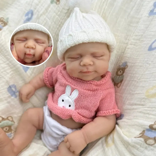 30cm Full Silicone Closed Eyes Pascale Soft Reborn Doll Girl In Pink Sweater