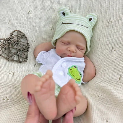 30cm Full Silicone Closed Eyes Pascale Reborn Doll Girl In Green Frog Clothes
