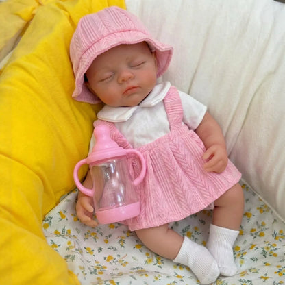 Poupée reborn Irys de 30cm en silicone fille en robe rose