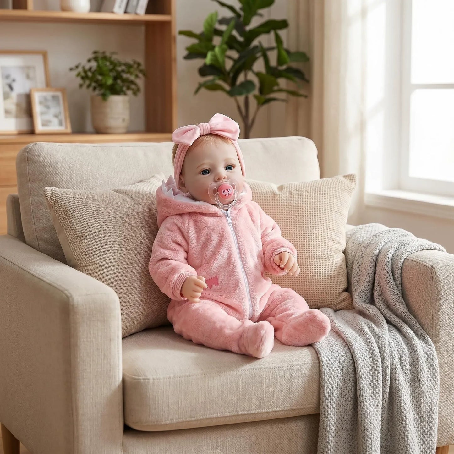 Bébé reborn fille de 45cm aux yeux bleus vêtue de tenues roses en peluche - Prairie