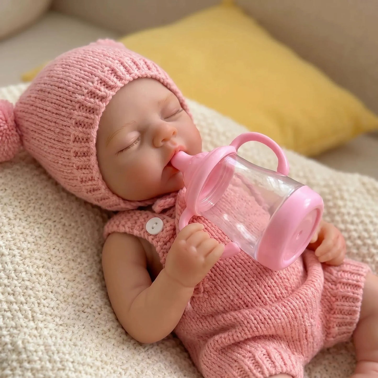 Poupée reborn Irys de 30cm en silicone intégral fille vêtue de tenues roses