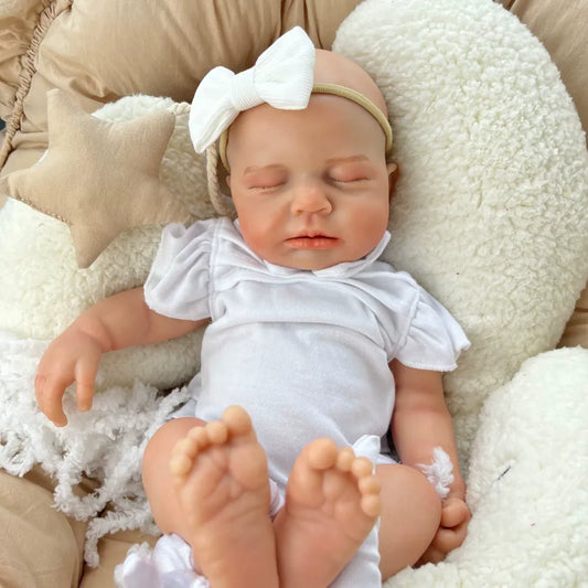 45cm Full Silicone Stretchable Loulou Reborn Girl in White Outfits
