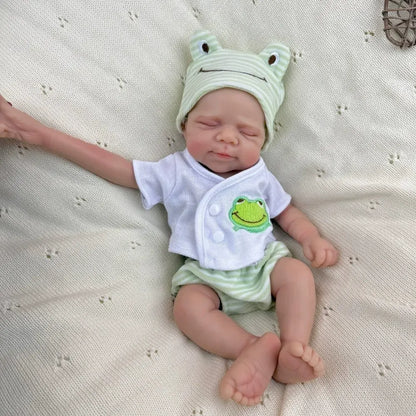 30cm Full Silicone Closed Eyes Pascale Reborn Doll Girl In Green Frog Clothes