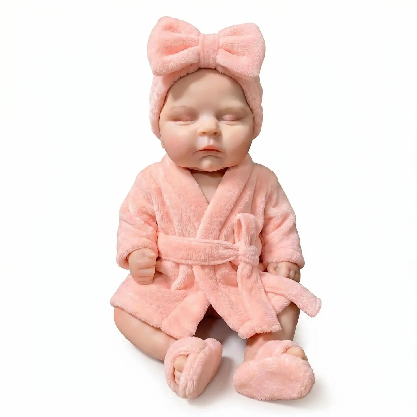 18 Inches Realistic Full Silicone Peaches Reborn Doll Girl in Pink Bathrobe