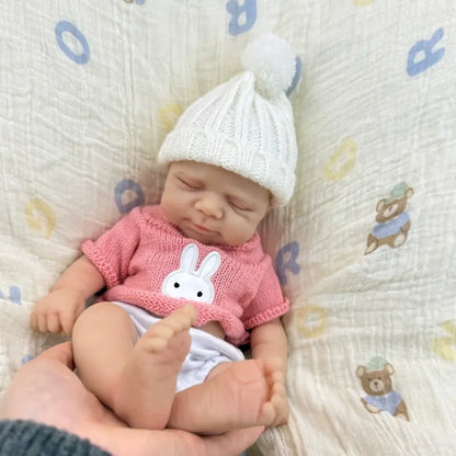 30cm Full Silicone Closed Eyes Pascale Soft Reborn Doll Girl In Pink Sweater