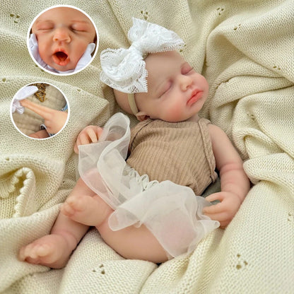 30cm Lifelike Full Silicone Closed Eyes Loulou Reborn Doll Girl in Coffee Dress