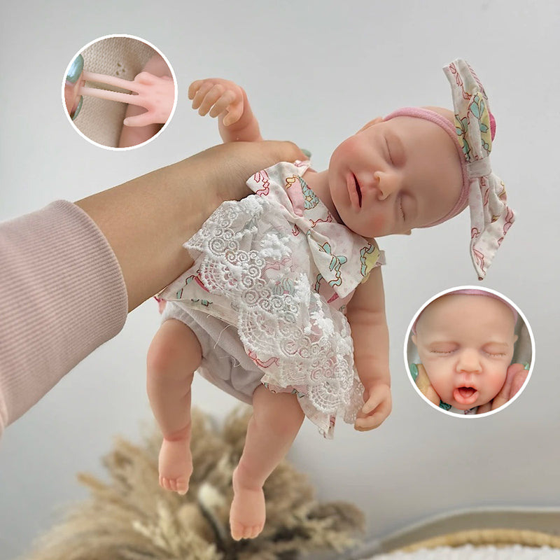 30cm Full Silicone Closed Eyes Loulou Reborn Baby Girl in Lace Floral Dress